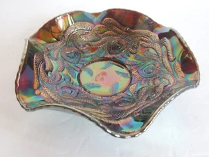 Alte Carnival Vintage Fenton Glas 8 1/2" irisierende Amethyst Herzen & Ranken Schale - Bild 1 von 7
