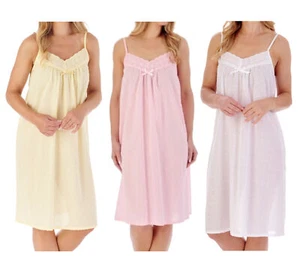 Camicia da notte Slenderella donna Dobby Dot cotone ricamo pizzo abito da notte - Foto 1 di 37