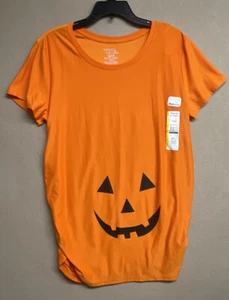 NWT Time & Tru Maternity Top Size L 12-14 Halloween Ruched Fitted Stretch Orange - Picture 1 of 11