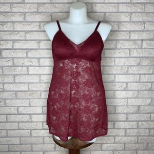 VTG Auden Merlot Stretch Floral Scalloped Lace Baby Doll Slip Dress XL 40 Bust - Picture 1 of 21