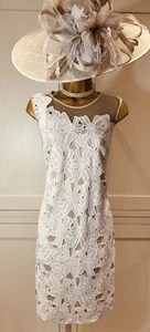 Adrianna Papell UK 14 Ivory & Nude Floral Lace Sleeveless Short Sheath Dress - Picture 1 of 19