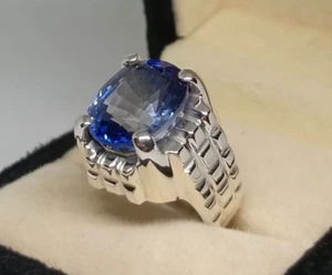 15 Carat Real Swiss Blue Topaz Sterling Silver 925 Handmade Ring Mens Topaz Ring - Picture 1 of 5