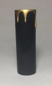 4" HEIGHT BLACK PLASTIC EDISON STANDARD SOCKET CANDLE COVER W/ GOLD DRIPS CC923 - Picture 1 of 3