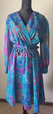 Vestido midi vintage Ajax I Love New York colorido diseño verde azulado cachemir corbata Foto 1 de 4