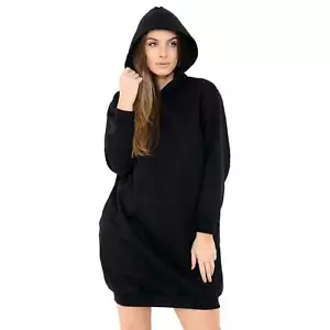 Ladies Baggy Oversized Loose Side Pockets Womens Hooded Sweatshirt Tunic Dress - Picture 1 of 10