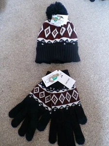 Nuevo con etiquetas-- Guantes de pantalla táctil talla única para hombre y sombrero bobble (ch) - Imagen 1 de 9