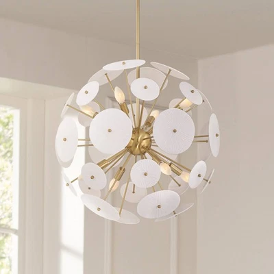 Possini Euro Shelly 23 1/2"W Gold and White Ceramic 8-Light Pendant - Image 1 of 4