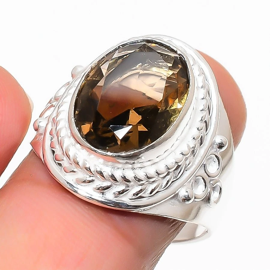 Anillo de plata de ley 925 con piedras preciosas de cuarzo ahumado para regalo de todos los tamaños Foto 1 de 1