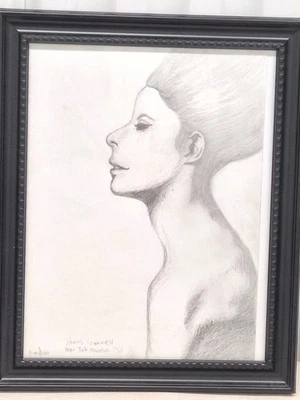 Lápiz/papel original vintage 11x14 dibujo DOLORES firmado enmarcado Foto 1 de 4