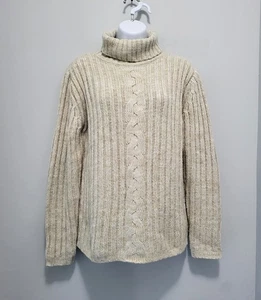 Vintage Basic Editions Chunky Turtleneck Sweater Womens Size M Cableknit Oatmeal - Picture 1 of 4