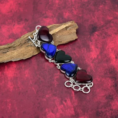 Multi Flash Labradorite Gemstone 925 Sterling Silver Handmade Jewelry Bracelet - Image 1 of 4