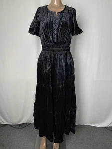 Anthropologie Womens Maxi Dress Black Size S Somerset Short Sleeve Velvet V-Neck - Picture 1 of 9