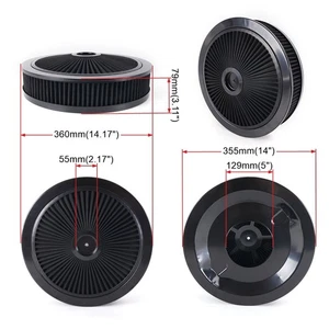 High Flow 14x3" Black Round Thru Washable Air Cleaner w/ Chrome Lid For SBC BBC - Picture 1 of 11