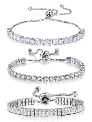 Tennis ARMBAND Sport Armreifen Cubic Zirkonia Strass Silber Damen Mode Schmuck - Bild 1 von 2