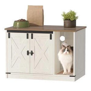 Cat Litter Box Enclosure, Hidden Litter Box Cabinet Furniture with Cat Bell, ... - Picture 1 of 9