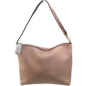 Pink GUESS Small Shoulder Bag Gold HDWR Zipper Faux Pebble Leather 4G Logo Lined - Picture 1 of 8