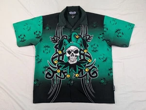 Vintage Y2K Silver Point Shirt Youth Large Joker Jester Skull Rave Loop Collar - Picture 1 of 11