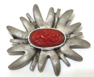 VINTAGE ARGENTINA SILVER AND CORAL LAPEL BROOCH BY ANTONIO BELGIORNO SILVERSMITH - Picture 1 of 7