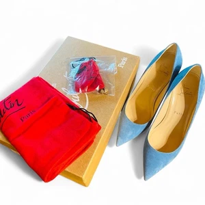Christian Louboutin Talla 36 Mujer Punta Gamuza Azul Claro Tacón 3.3 pulgadas - Imagen 1 de 16