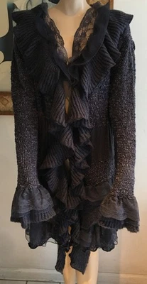 Cárdigan plumero Simply Couture gris Y2K gótico con volantes bruja de hadas talla L nuevo con etiquetas Foto 1 de 4