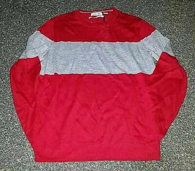 NWT MSRP $98 Mens Calvin Klein Sweater Red Scarlet Gray European Yarn Medium M - Image 1 of 4