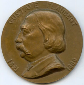FRANCE GUSTAVE FLAUBERT FAMOUS WRITER FRENCH BRONZE ART MEDAL 68MM 167G - Picture 1 of 2