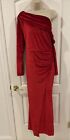 Hof Red XL Velvet One Shoulder Ruched Split  Dress Stretchy Maxi Long Sleeve