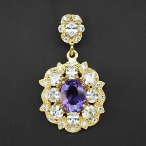 Striking Violet Spinel Oval 2.70Ct 925 Sterling Silver 24K Gold Plated Pendants - Picture 1 of 8