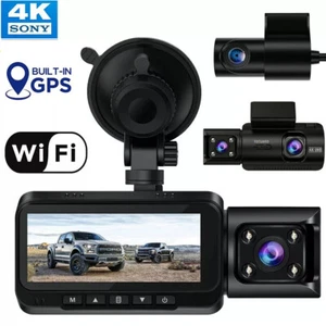 TOGUARD 3 Channel WiFi Dash Cam, 4K GPS Dash Cam Front Rear Inside Dash Camera - Picture 1 of 9