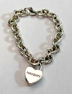 Tiffany & Co. Sterling Silver Naughty & Nice Padlock Heart Charm Bracelet 7" 31g - Picture 1 of 11