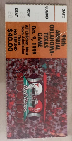 1999 Oklahoma Sooners Texas Longhorns Football Ticket  Stub Cotton Bowl Dallas Cover