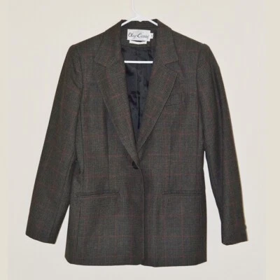 Chaqueta estilo blazer mujer negro beige y sutil rojo a cuadros. Foto 1 de 4