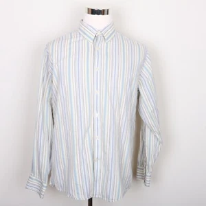 Structure Button Down Casual Dress Shirt Men XL White Blue Brown Green Stripe - Picture 1 of 6