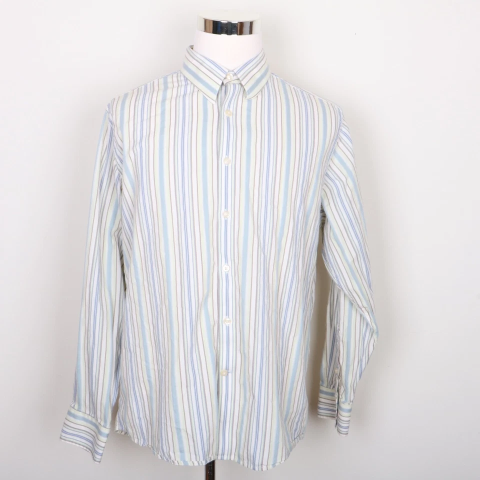 Structure Button Down Casual Dress Shirt Men XL White Blue Brown Green Stripe - Image 1 of 4