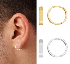 Pendiente de aro Huggie tubular cuadrado único de oro de 10 quilates para hombre 11 mm Y/N (1/2 par) - Imagen 1 de 12