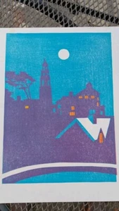 Meryl Watts RA BC 'The Campanile. Portmeirion' Woodcut Print c1950s - Picture 1 of 8