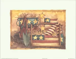 Patriotische Werkzeugkiste und Topf mit Sternen Diane Knott Set 11x14 Zoll - Bild 1 von 2