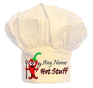 PERSONALISED CHILLI MAN HOT STUFF PRINT CHEFS HAT BBQ 100% POLYESTER GIFT - Picture 1 of 2