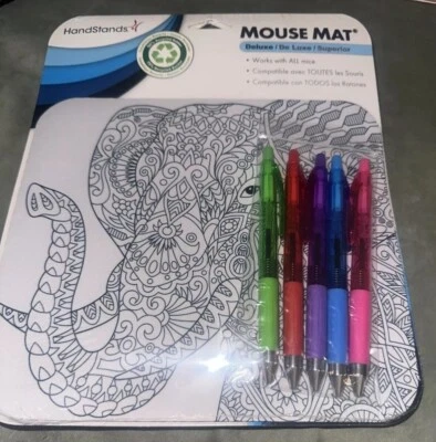 Elephant Mouse Pad HandStands Color Me Deluxe Mat 5 Gel Pens Sealed  In Pack. - Image 1 of 4