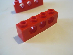 Lego x5 Red 1x2 Bricks With Three Axle Holes, 3701 (028-62) - Picture 1 of 1