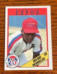 Rockford Expos 1988 Delino DeShields tarjeta de ligas menores juego de equipo de Montreal - Imagen 1 de 3