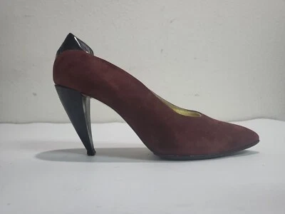 Walter Steiger ~ Sapato Feminino de Salto Curvo de Camurça Borgonha ~ Feito à Mão ~ Tamanho 10 B - Imagem 1 de 4