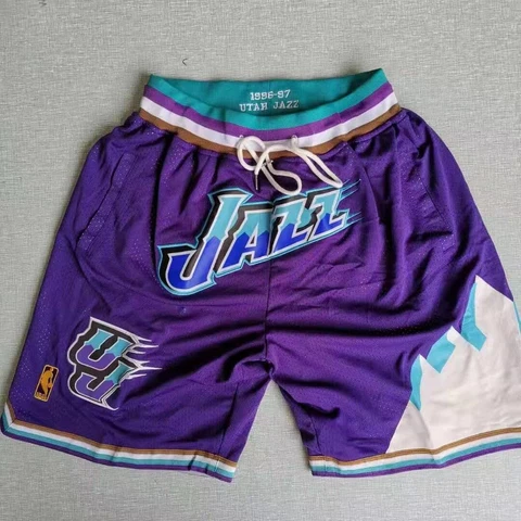 Men Retro Embroidered Ball Pants Utah Jazz Purple Men Basketball Shorts S-XXL Cover
