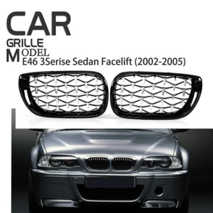 2X Cubierta de parrilla delantera para riñón negro diamante brillante para BMW E46 4D 2002-2005 - Imagen 1 de 8