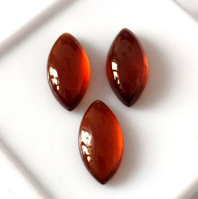7X14 mm Marquise Cut Natural Hessonite Garnet Cabochon Calibrated Stone 3 Pieces - Image 1 of 4