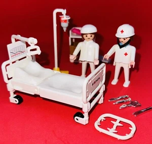 Vintage 1974 Geobra Playmobil  3” Figures hospital operating Bed IV Doctor Nurse - Picture 1 of 14