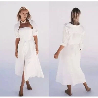 Free People Isley Long Sleeve 2-in-1 Button Down White Midi Dress NWOT Sz M - Image 1 of 4