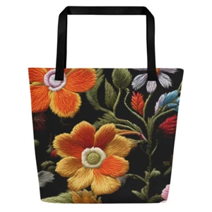 Trendy Extra Large Tote Embroidery Illusion Inner Pocket 16x20" - Picture 1 of 3