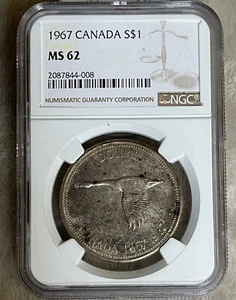 1967 $1 Canada Silver Goose Dollar, Pretty Toned MS 62 - Picture 1 of 2