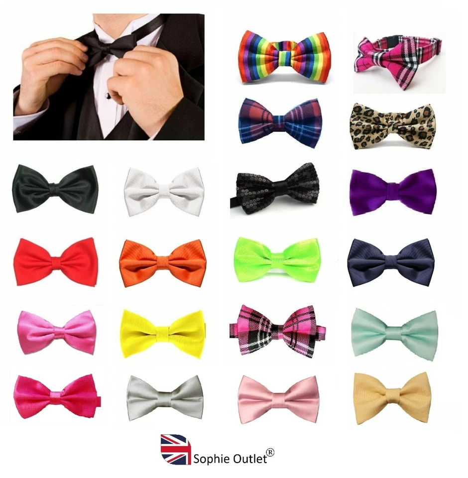 Mens BOW TIE Clip On Pre Tied Plain Dickie Bowtie Boys Men Halloween Party Dress - Image 1 of 1